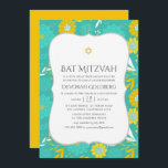 Convite Amarelo e Teal Bat Mitzvah<br><div class="desc">Convite bat mitzvah para temas amarelos e turcos com tipografia de escrita manual concebida para ser rápida e facilmente personalizada em função das suas especificidades de eventos.</div>