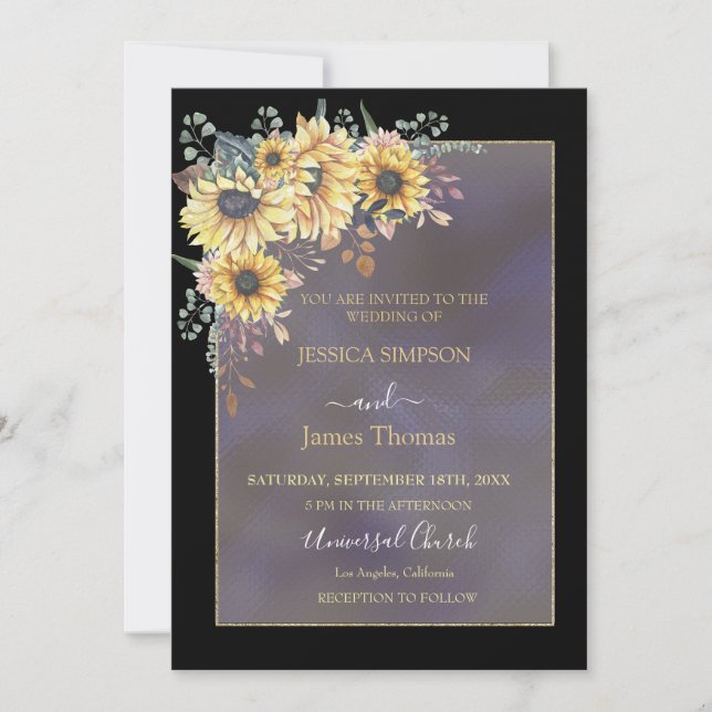 Convite Amarelo Elegante Aquarela Girassol Sunny (Frente)