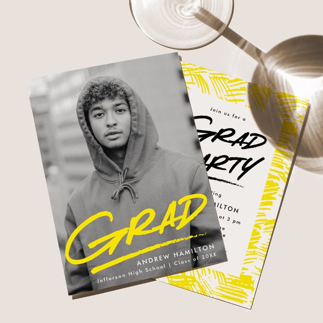 Convite Amarelo | Festa de formatura de fotos tracejadas (Criador carregado)