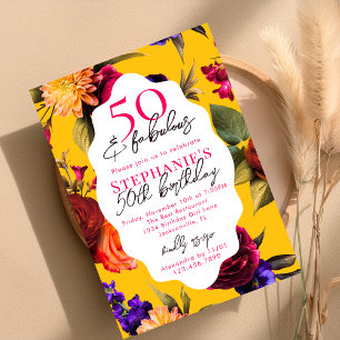 Convite Amarelo Floral 50 & Fabuloso Aniversário de 50 ano