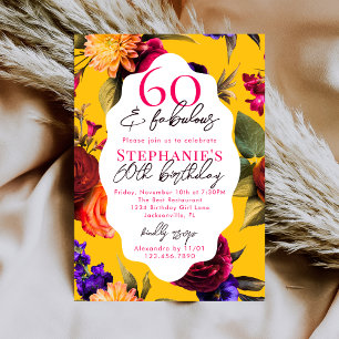 Convite Amarelo Floral 60 & Fabuloso Aniversário de 60 ano