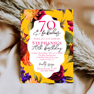 Convite Amarelo Floral 70 & Fabuloso Aniversário de 70 Ano