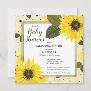 Convite Amarelo Floral de Girassol Chás de Bebê