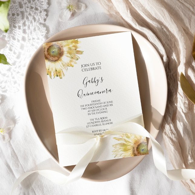 Convite Amarelo Girassóis Aquañera Quinceañera (Criador carregado)