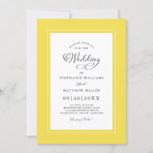Convite Amarelo Iluminado Elegante Script de Casamento Mod