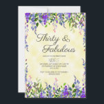 Convite Amarelo-Lavanda-d'água 30 e aniversário fabuloso<br><div class="desc">Trinta e Fabuloso convite de festas aniversário de 30 anos com lavanda bonito,  estilo boho e cor d'água púrpura floral em fundo amarelo.</div>
