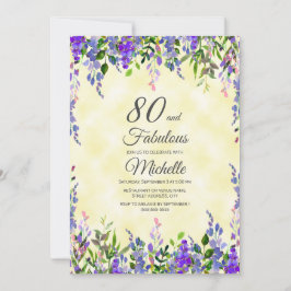 Convite Amarelo-Lavanda-d'água 80 e aniversário fabuloso