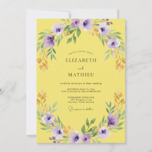 Convite Amarelo Manteiga Ametista Coroa Casamento