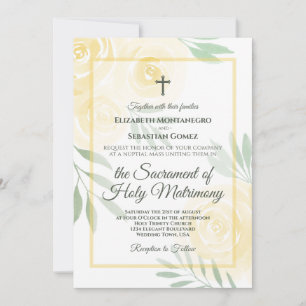 Convite Amarelo Manteiga Boho Chic Rosas Casamento Católic