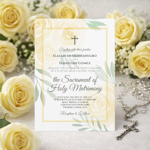 Convite Amarelo Manteiga Boho Chic Rosas Casamento Católic