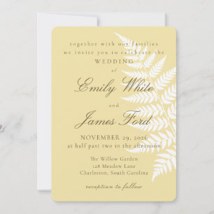 Convite Amarelo Manteiga Branco Feto 5x7 Casamento Botânic