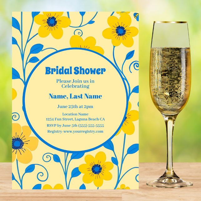 Convite Amarelo-Manteiga e Chá de panela Floral Azul (Butter Yellow and Blue Floral-Bridal Shower Invitation )