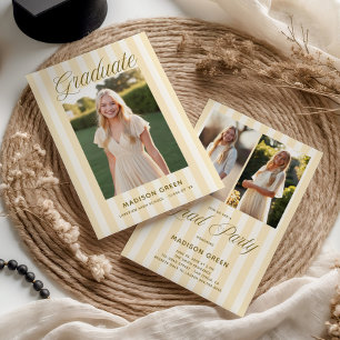 Convite Amarelo Manteiga Listrado Preppy Formatura