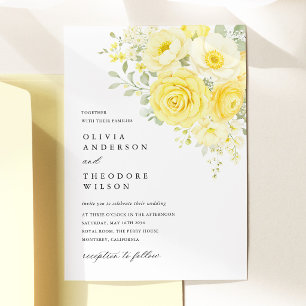 Convite Amarelo Manteiga Marfim Floral Casamento