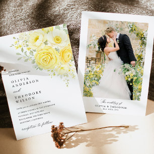 Convite Amarelo Manteiga Marfim Floral Foto Casamento