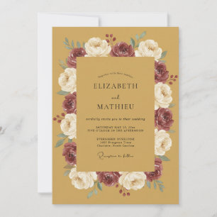 Convite Amarelo Mostarda Floral Botânico Casamento