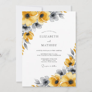 Convite Amarelo Mostarda Floral Casamento de Outono