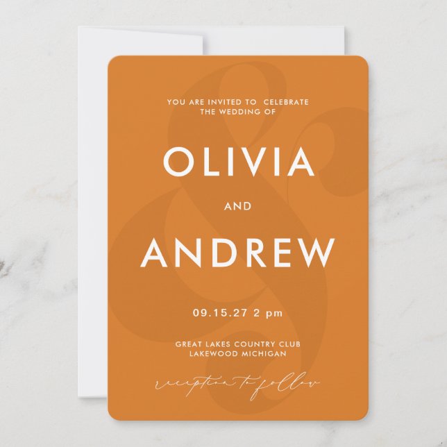 Convite Amarelo para Casamento Ampersand Pastel Mu (Frente)