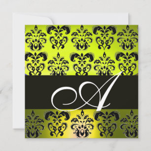 Convite AMARELO PRETO  DAMASCO MONOGRAMA , branco