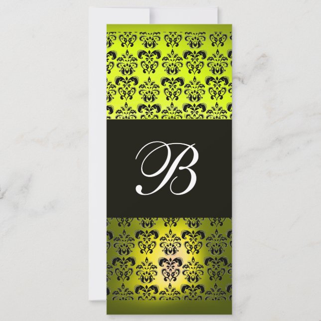 Convite AMARELO  PRETO  MONOGRAMA DAMASCO , branco (Frente)