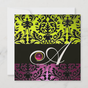 Convite AMARELO ROSA ROXO PRETO DAMASCO MONOGRAMA Ametista