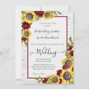 Convite Amarelo Rústico Girassol Burgundy Floral Casamento