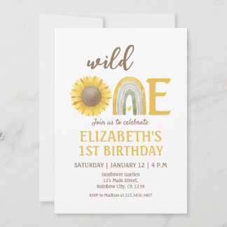 Convite Amarelo Sunflower Wild Um primeiro aniversario