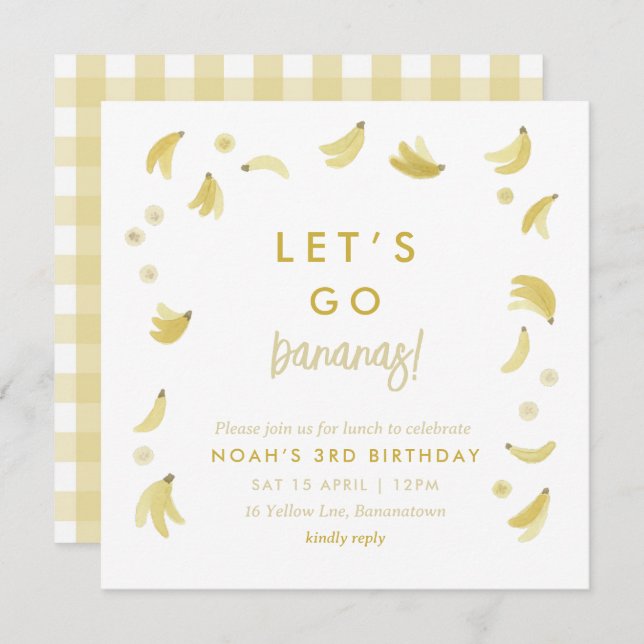 Convite Amarelo vamos Bananas Aniversário Tema do Partido  (Frente/Verso)