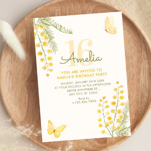 Convite Amarelo verde floral aniversário