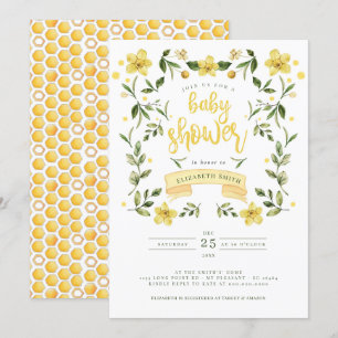 Convite Amarelo Verde Floral Bee Watercolor