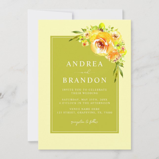 Convite Amarelo & Verde | Jardim Vibrante | Casamento Códi (Frente)