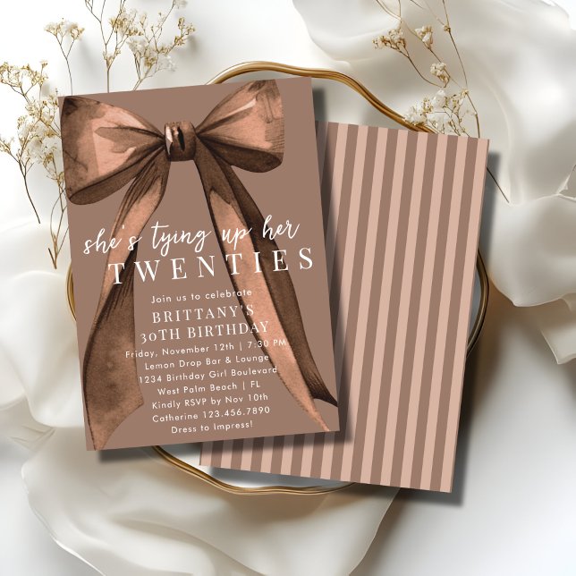 Convite Amarrando Meus 20 Anos Laço Marrom Coquete 30º Ani (Criador carregado)
