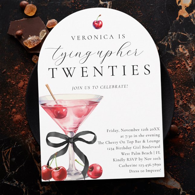Convite Amarrando Minha Década de Vinte Cherry Martini Ani (Criador carregado)