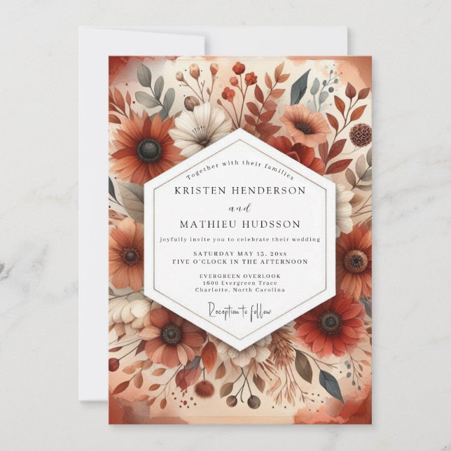 Convite Amber Botanical Autumn Romance Wedding (Frente)