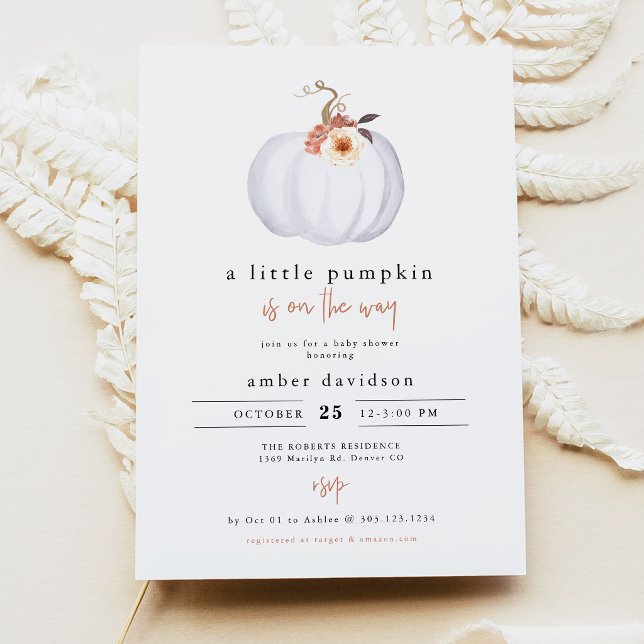 Convite AMBER Festa de Bebê da Pequena Abóbora Rústica Mod (Terracotta Floral Little Pumpkin Baby Shower Invitation)