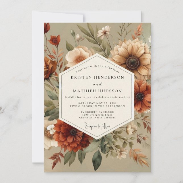 Convite Amber Floral Autumn Romance Wedding (Frente)