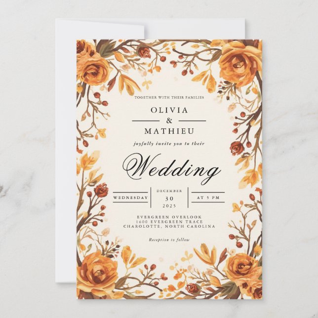 Convite Amber Floral Branch Flourish Wedding (Frente)