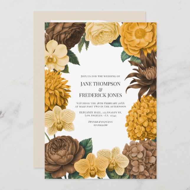 Convite Amber Honey, Desert Clay & Marigold Bloom Wedding (Frente/Verso)