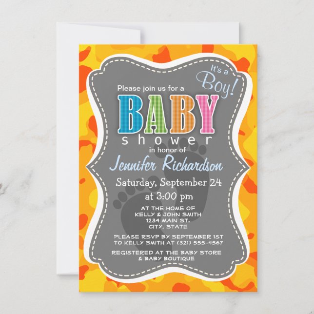 Convite Amber Orange Camo; Camouflage (Frente)