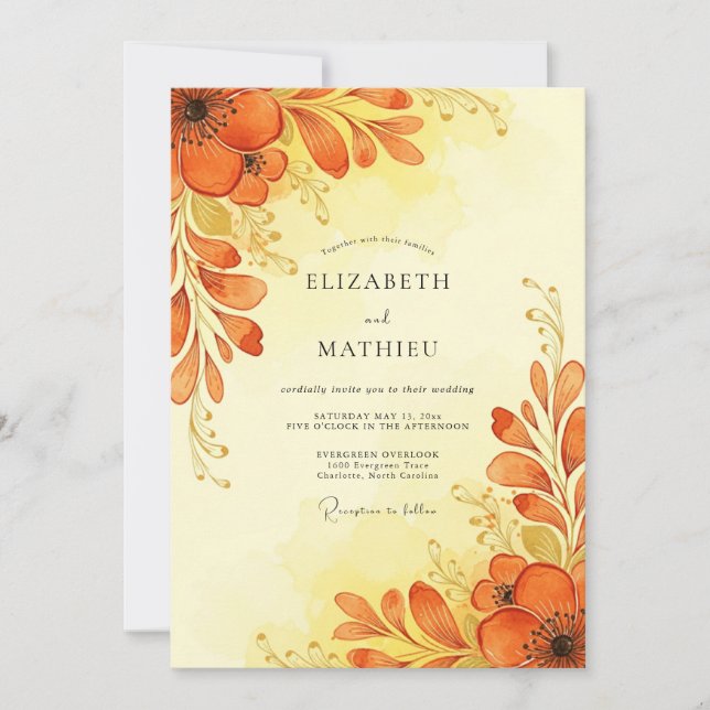 Convite Amber Watercolor Autumn Wedding (Frente)