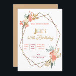 Convite Ambrose Coral Floral Frame aniversário de 40 anos<br><div class="desc">Convide seus hóspedes em estilo para sua festa de aniversário de 40 anos com este elegante design de Ambrose Coral e florais coloridos creme nos cantos superior esquerdo e inferior direito de um quadro geométrico colorido. Personalize facilmente o texto para seus próprios detalhes. Você também pode alterar os estilos de...</div>