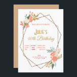 Convite Ambrose Coral Floral Frame aniversário de 40 anos<br><div class="desc">Convide seus hóspedes em estilo para sua festa de aniversário de 40 anos com este elegante design de Ambrose Coral e florais coloridos creme nos cantos superior esquerdo e inferior direito de um quadro geométrico colorido. Personalize facilmente o texto para seus próprios detalhes. Você também pode alterar os estilos de...</div>