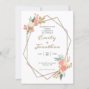 Convite Ambrose Coral Floral Frame Weding