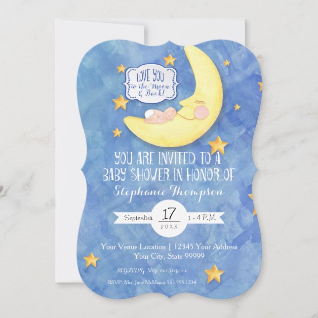 Convite Ame-te ao Chá de fraldas de Aquarela da Lua (Frente)