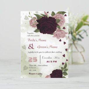Convite ameixa cor-de-rosa flores burgundy casamento verde