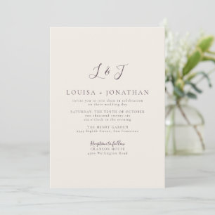 Convite Ameixa Creme Mínimo Monograma Script Elegante Casa