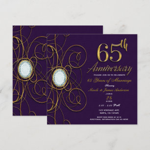 Convite Ameixa Roxo Real Diamante Dourado 65 65º Aniversár