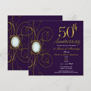 Convite Ameixa Roxo Real Ouro Diamante 50 50º Aniversário