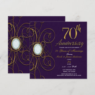 Convite Ameixa Roxo Real Ouro Diamante 70 70º Aniversário