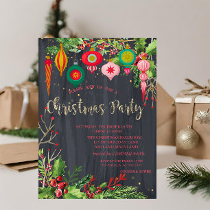 Convite Ameixas de Natal, Bolas Retro Pretas de Natal
